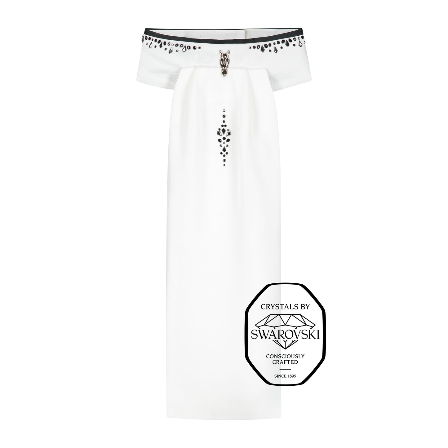 Plastron met Zwarte Bies & Zwarte Swarovski Details