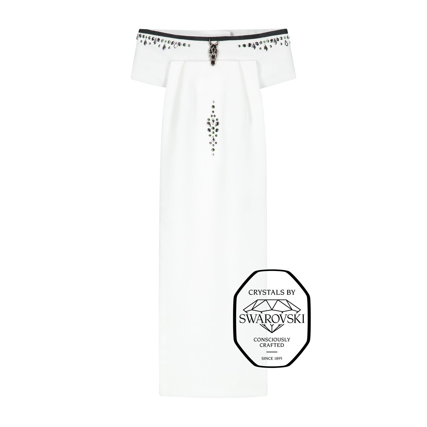 Plastron met Zwarte Bies & Emerald Swarovski Details