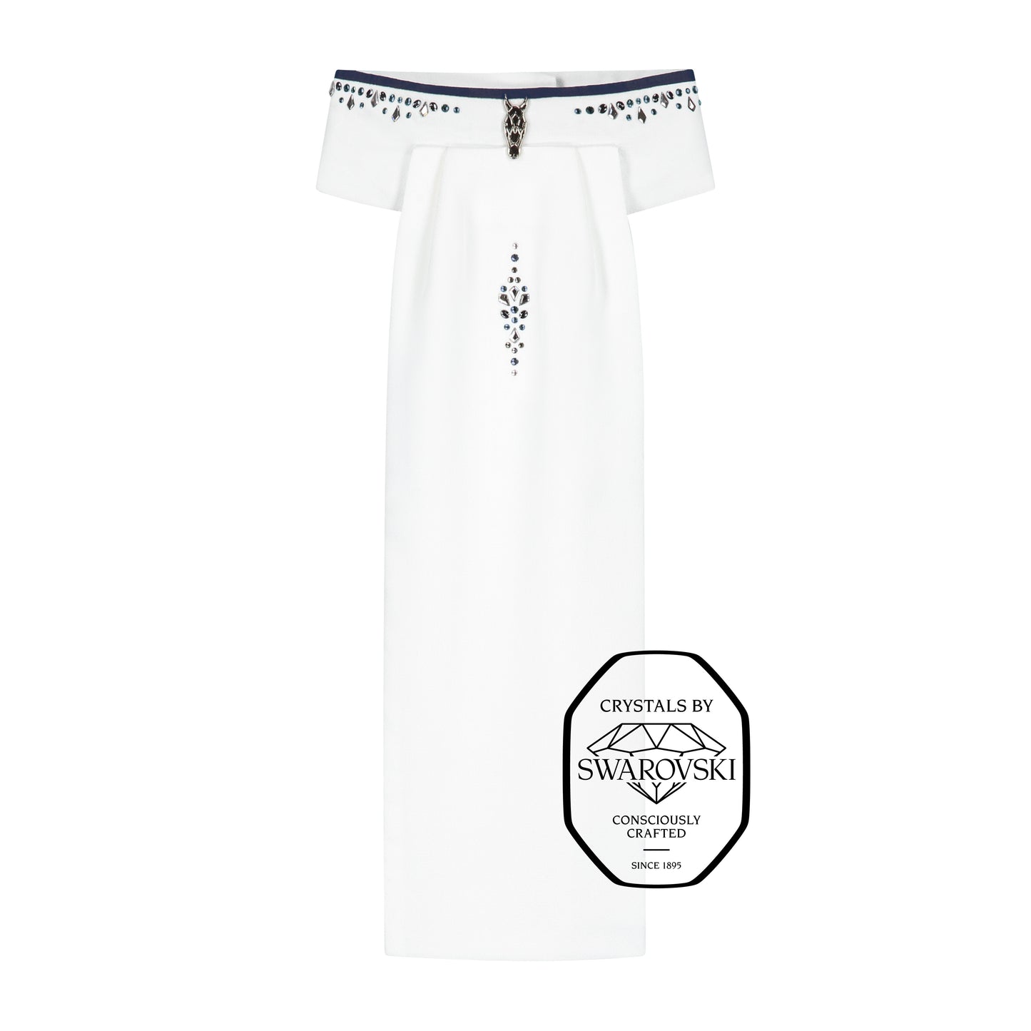 Plastron met Navy Bies & Lichtblauwe/Zilveren Swarovski Details