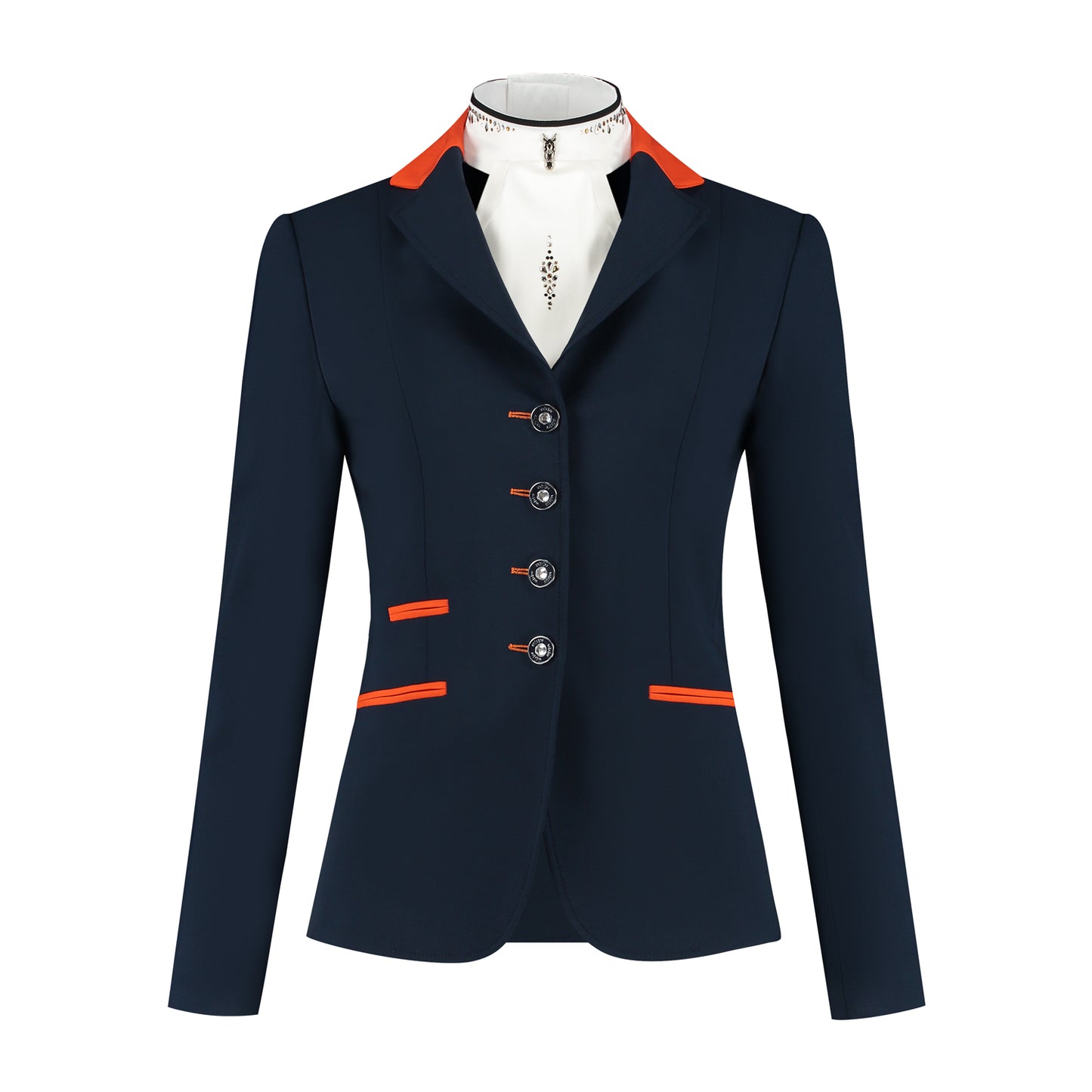 Plastron met Navy Bies & Oranje Swarovski Details