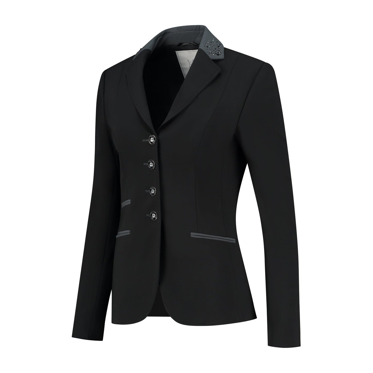 Side of JuulC Ladies' Show Coat in Black Diamond with anthracite grey contrasts and Swarovski glitter 