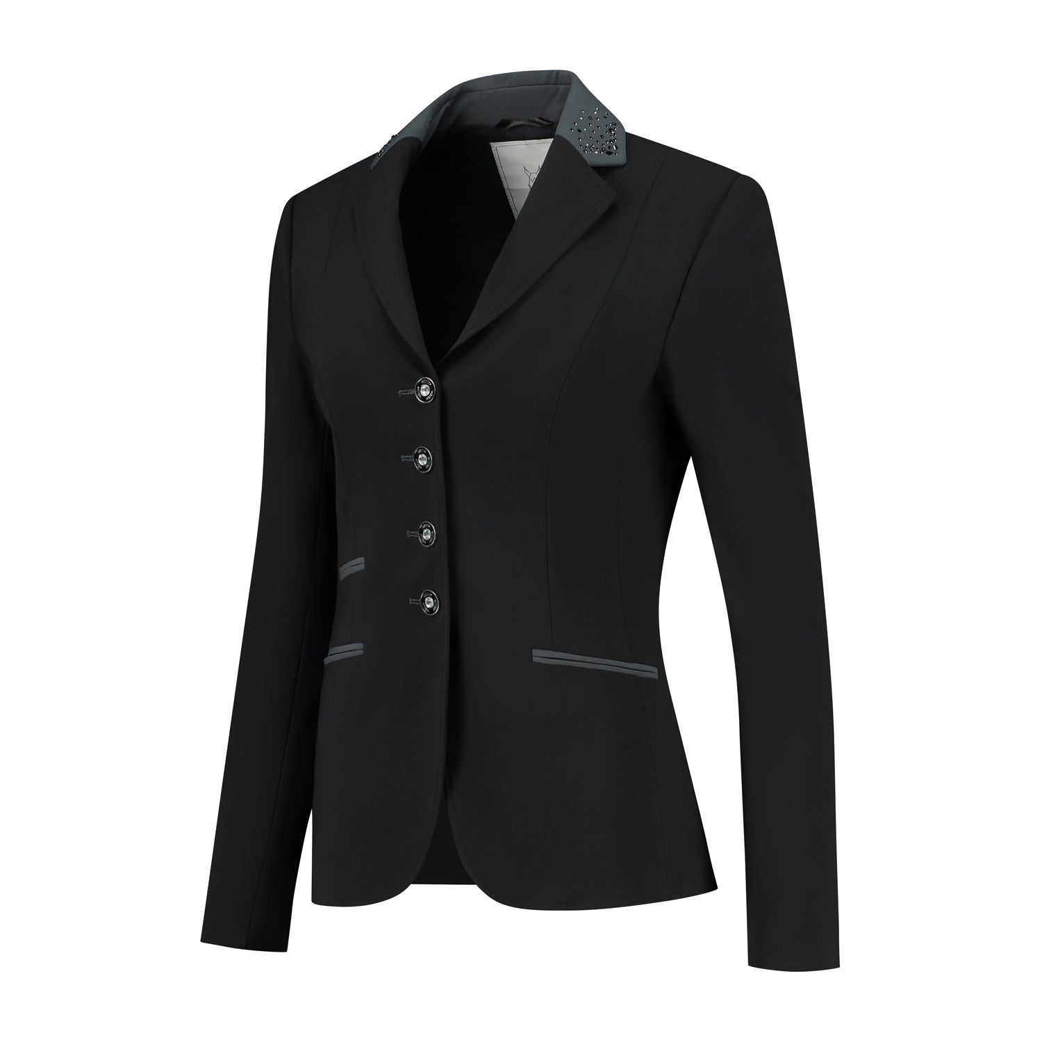 Side of JuulC Ladies' Show Coat in Black Diamond with anthracite grey contrasts and Swarovski glitter 