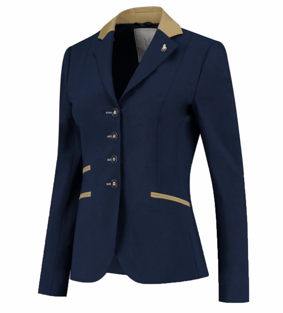 Front of the Limited Edition JuulC x Jumping Amsterdam Show Coat 2023 version, in denim blue with beige accents