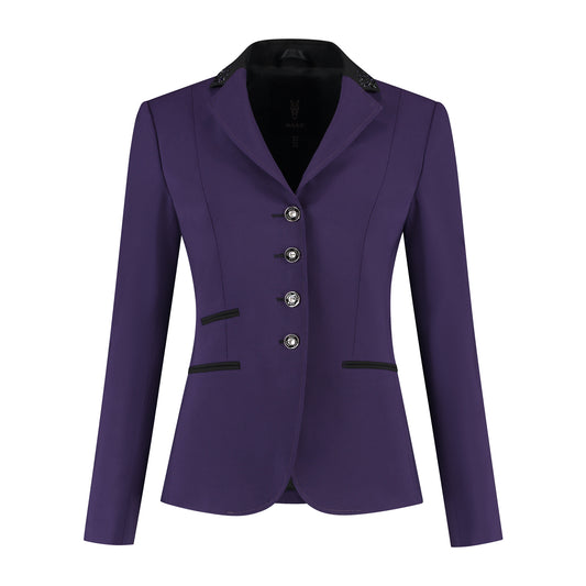 Front of purple JuulC Women's Show Coat in Shadow Amethyst with black contrasts and Swarovskic crystals