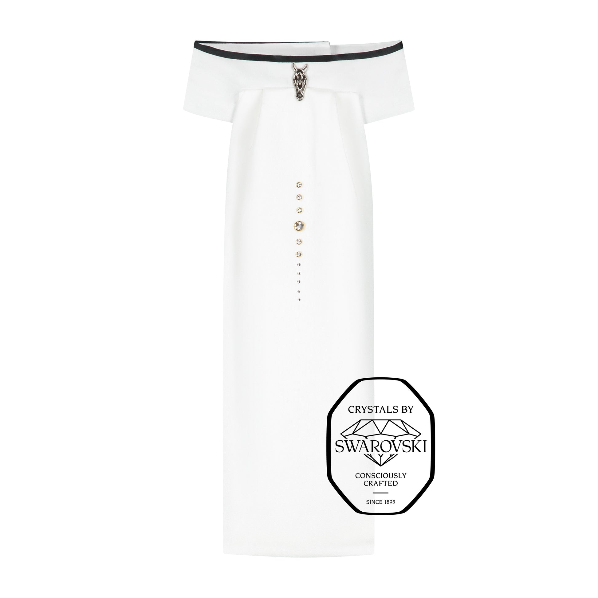 JuulC' Stock-Tie Black Goldring with black trim, signature horse head-logo and Goldring Swarovski design on the front